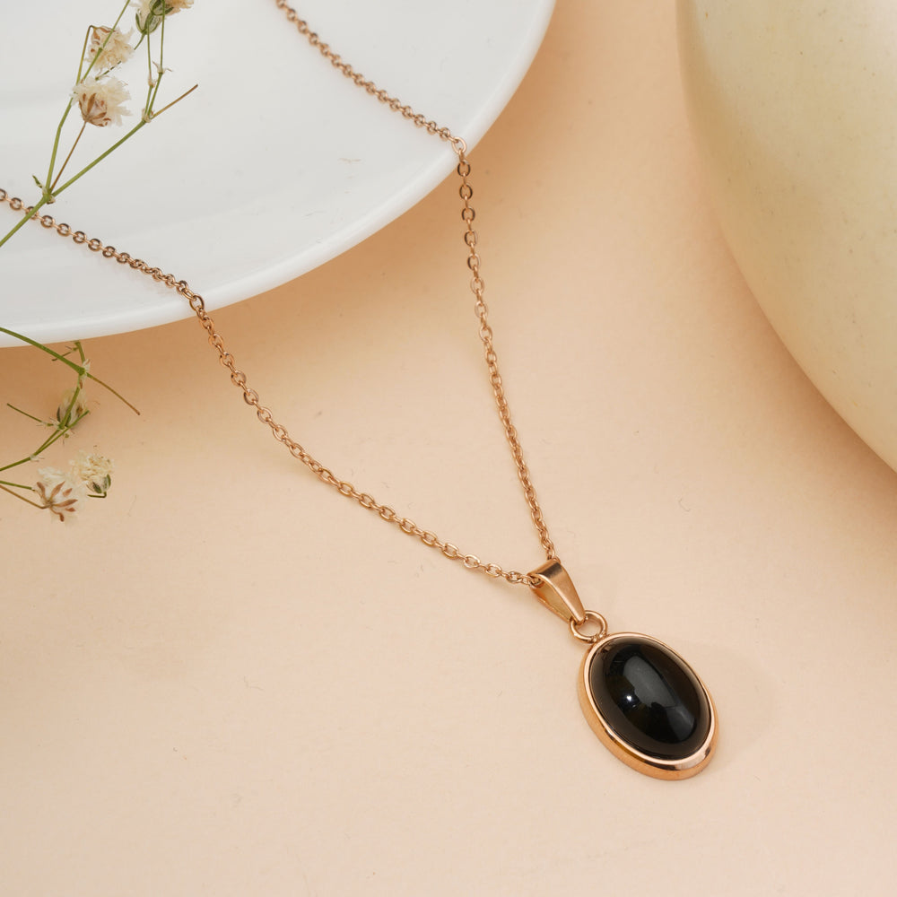 Black Opal Pendant Chain for Girls Women|Rose Gold Plated|Anniversary Gift|