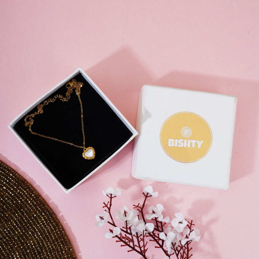 Gold Heart Opal Pendant Chain for Girls Women|Stylish Chain for Every Occasion