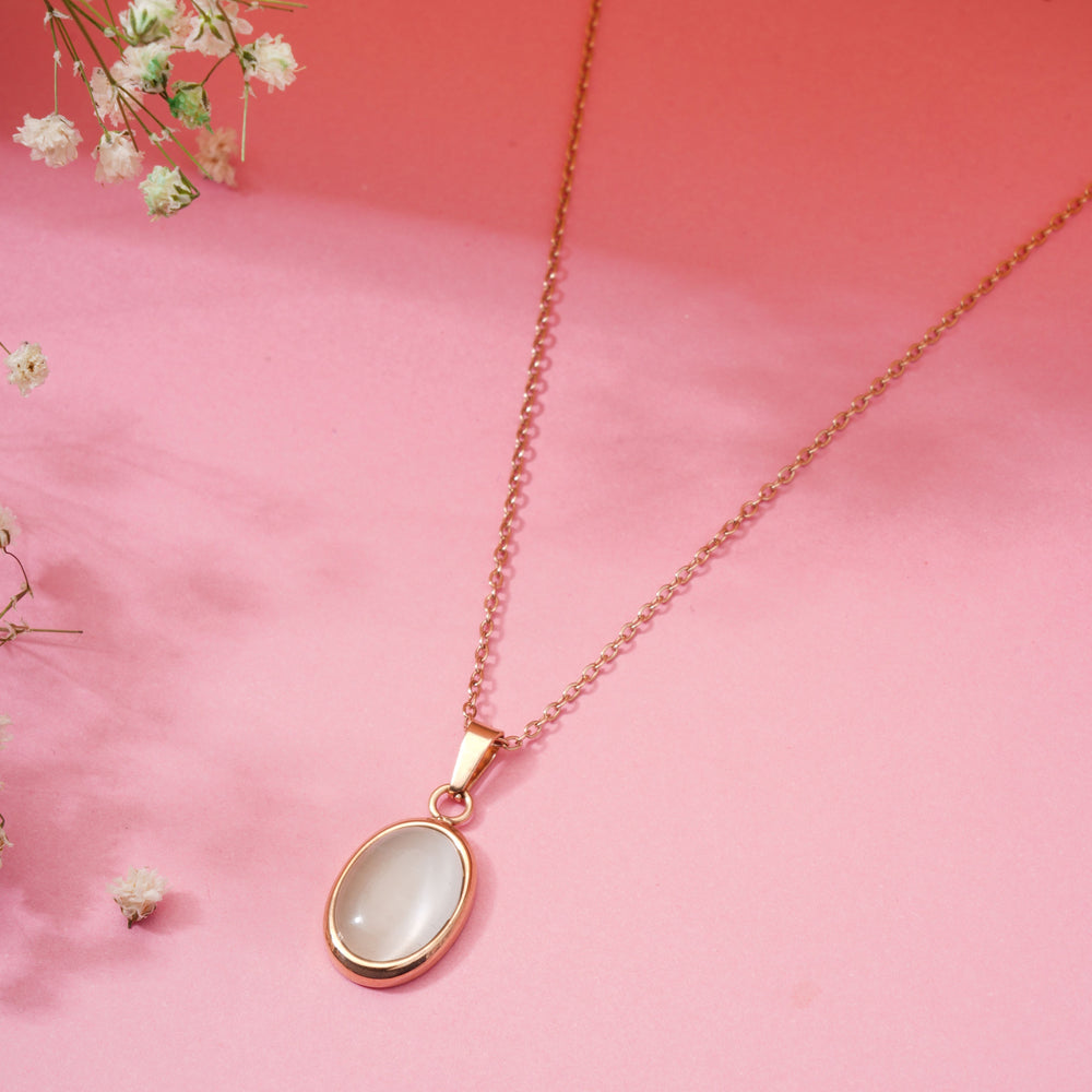 Ivory Opal Pendant Chain for Girls Women|Rose Gold Plated|Anniversary Gift|