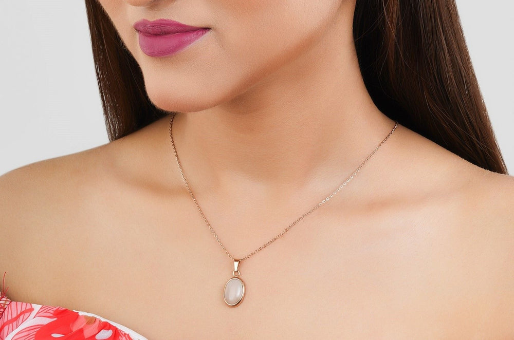 Ivory Opal Pendant Chain for Girls Women|Rose Gold Plated|Anniversary Gift|