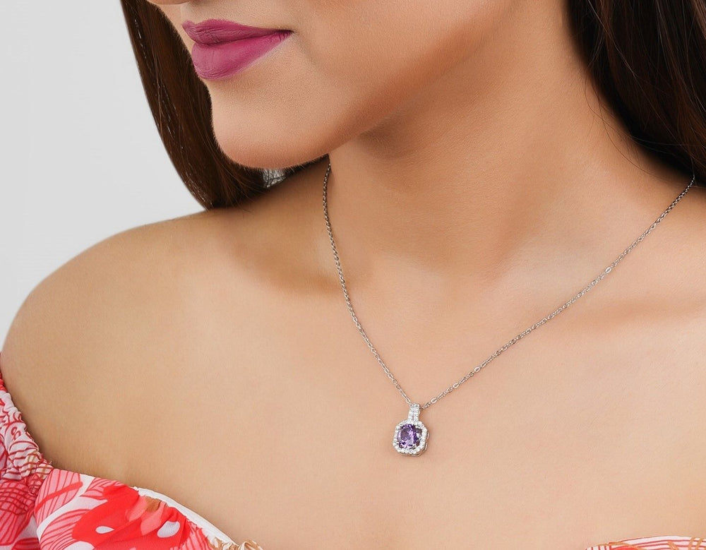 Purple Square Cut Pendant Chain for Girls Women|Birthday & Anniversary Gift|