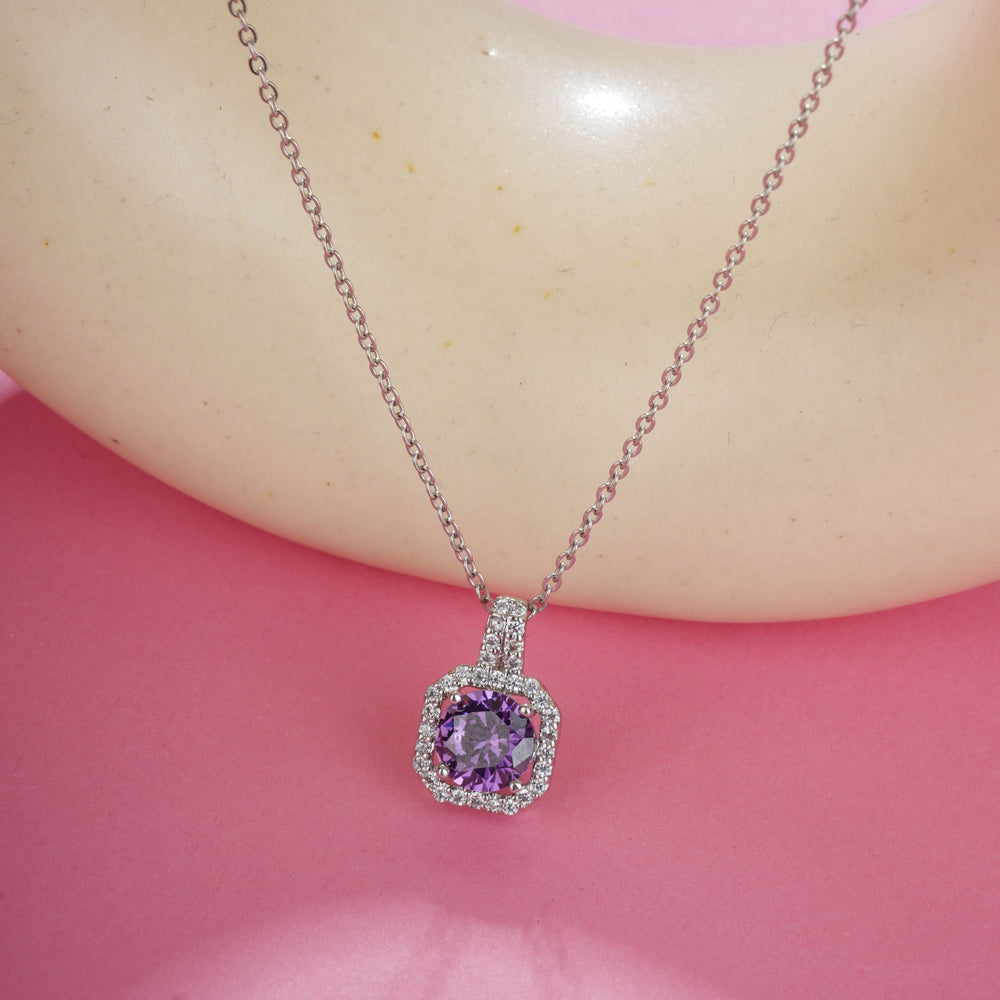 Purple Square Cut Pendant Chain for Girls Women|Birthday & Anniversary Gift|
