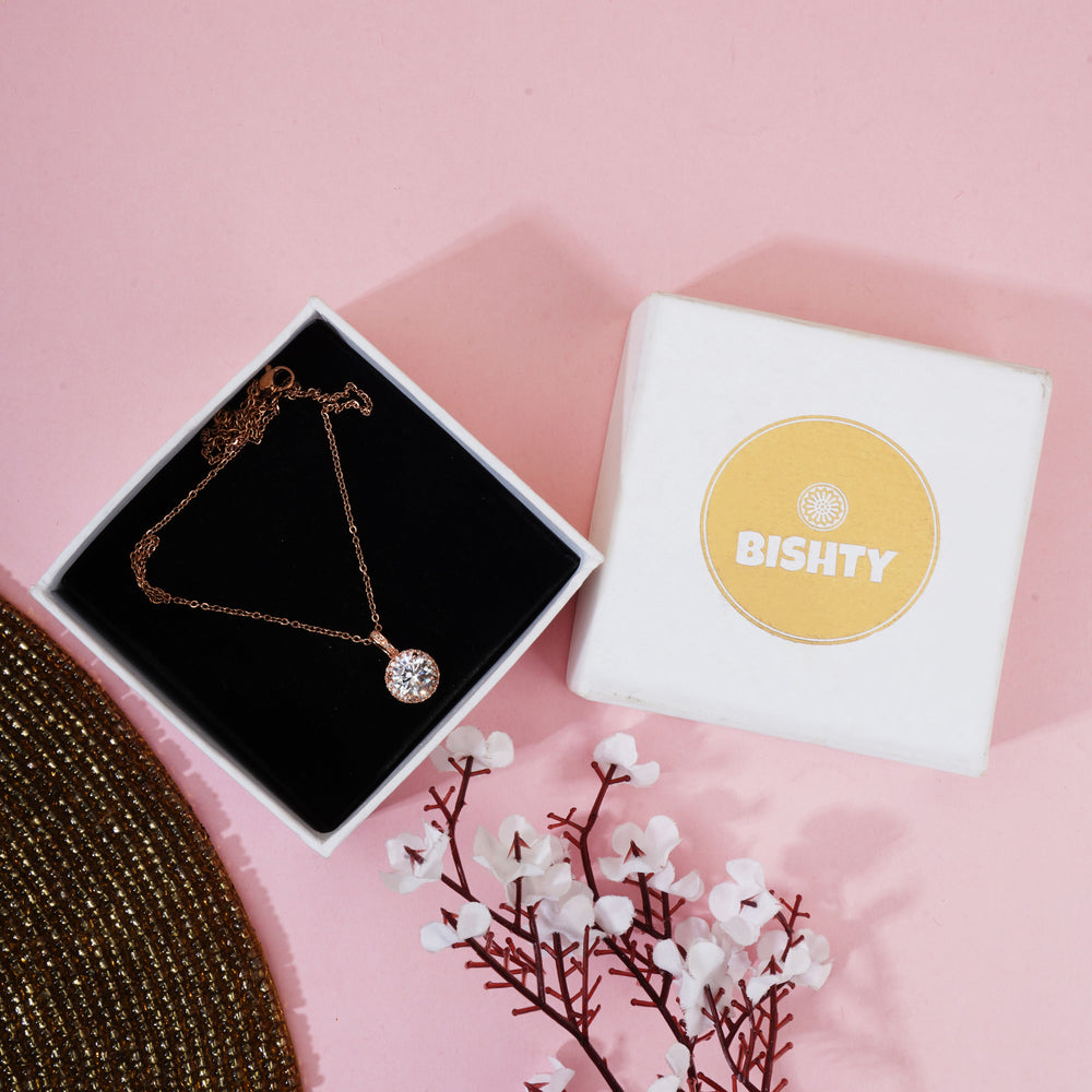 Rose Gold Round Cut Pendant Chain for Girls Women|Birthday & Anniversary Gift|