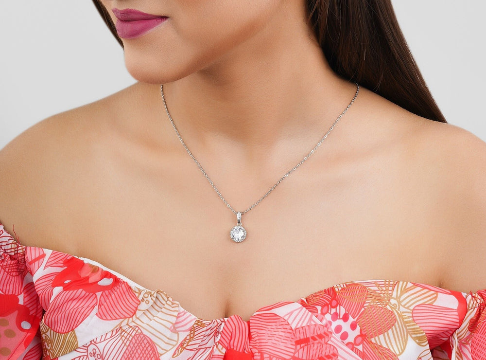 Silver Round Cut Pendant Chain for Girls Women|Birthday & Anniversary Gift|