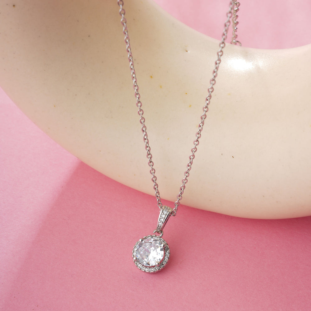Rose Gold Round Cut Pendant Chain for Girls Women|Birthday & Anniversary Gift|
