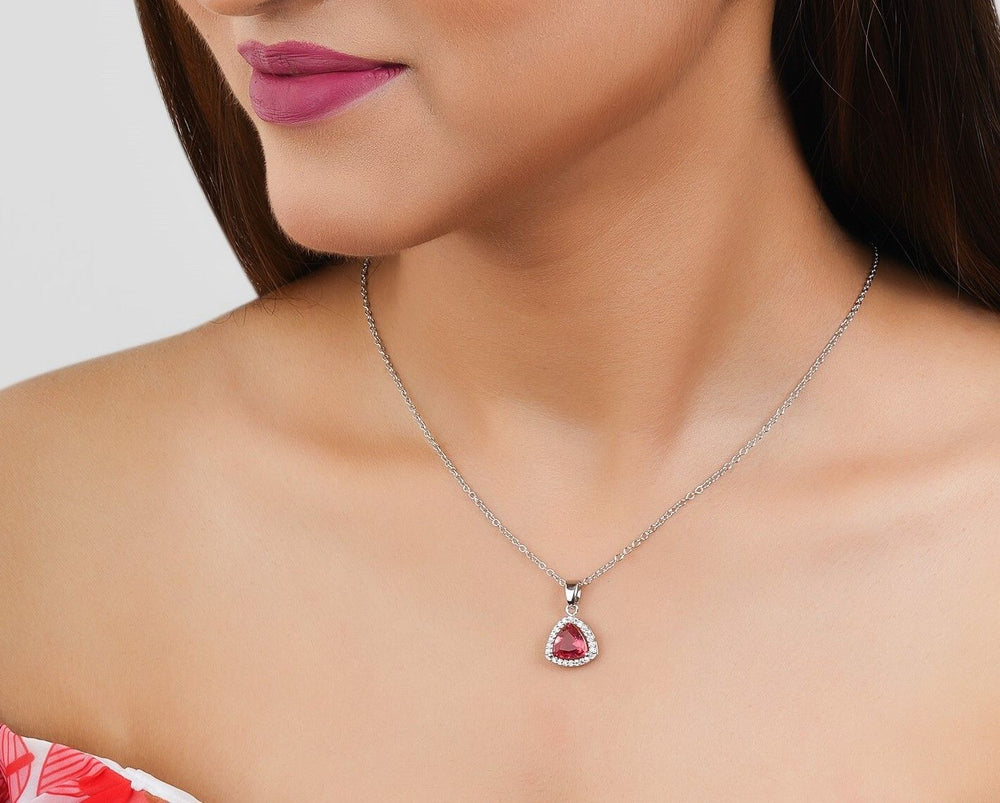 Ruby Cut Pendant Chain for Girls Women|Birthday Anniversary Gift|Anti Tarnish|