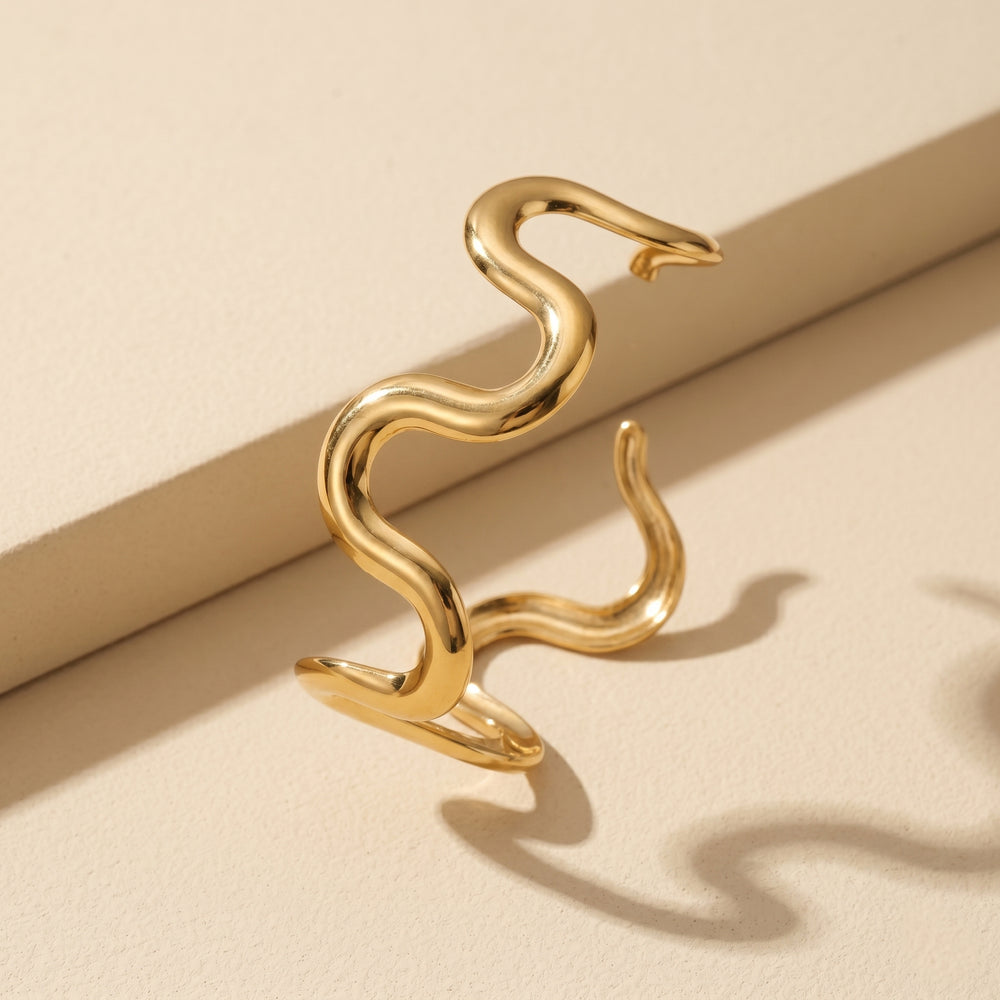 Unique Latest Trendy Wavy Snake Shape Gold Plated Open Cuff Bangle for office