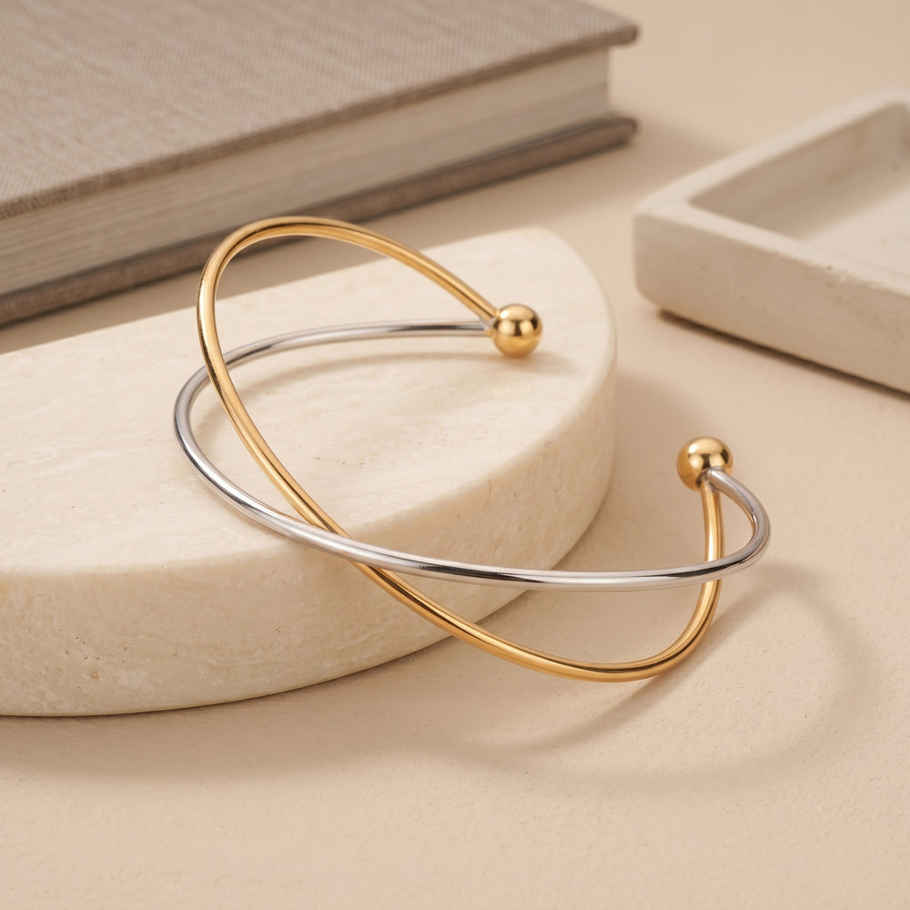 Gold & Silver Plated Stackable X-Shape Open Bracelet for Women