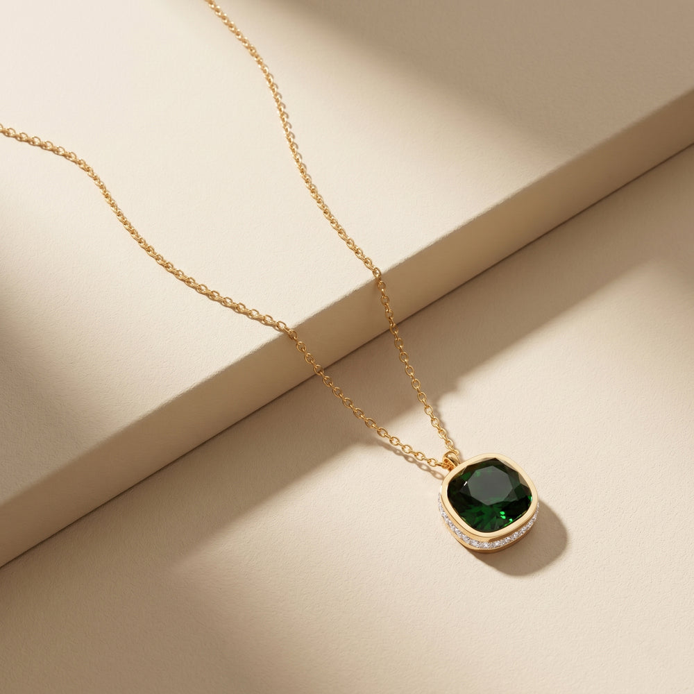 Classic Emerald Green Gemstone Pendant on Link Chain