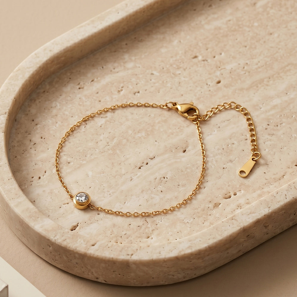 Minimalist Gold Toned Thin Link Chain Bracelet with Charm fo Festivals and Functions
