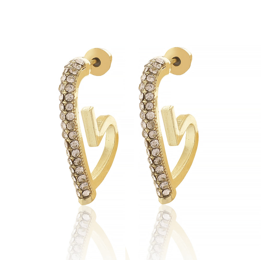 Trendy Gold Plated Crystal Encrusted Heart C-Hoop Earrings