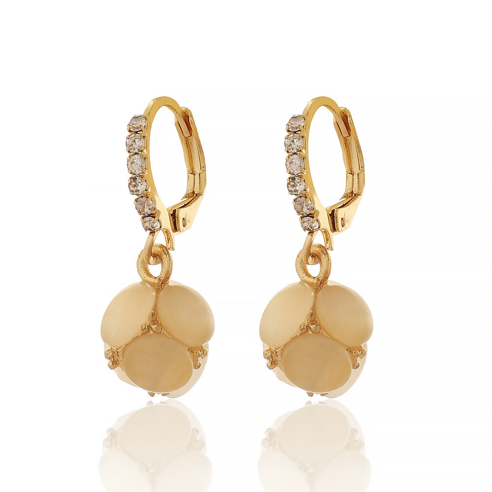 Modern Gold Plated Earrings with Round Peach Cat Eye Gemstone