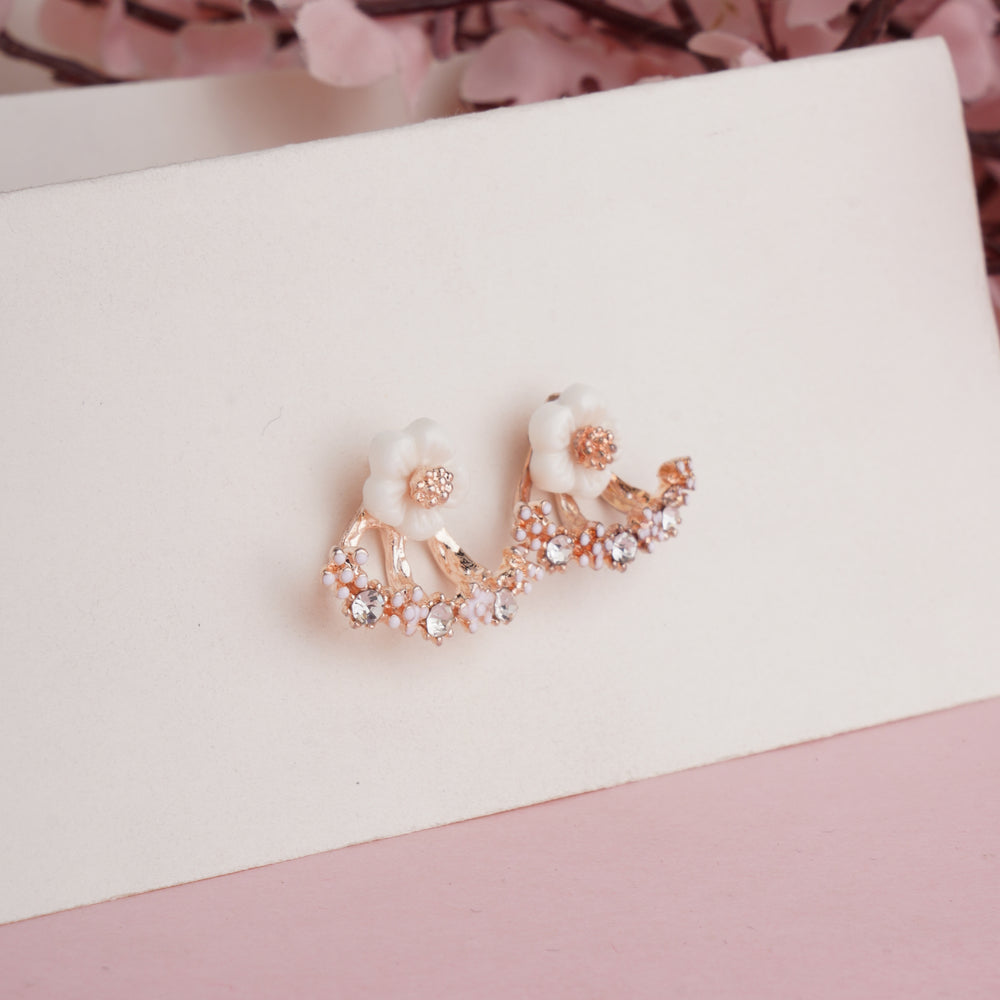 Stunning Rose Gold Plated Floral with White Enamel Flowers and Cubic Zirconia