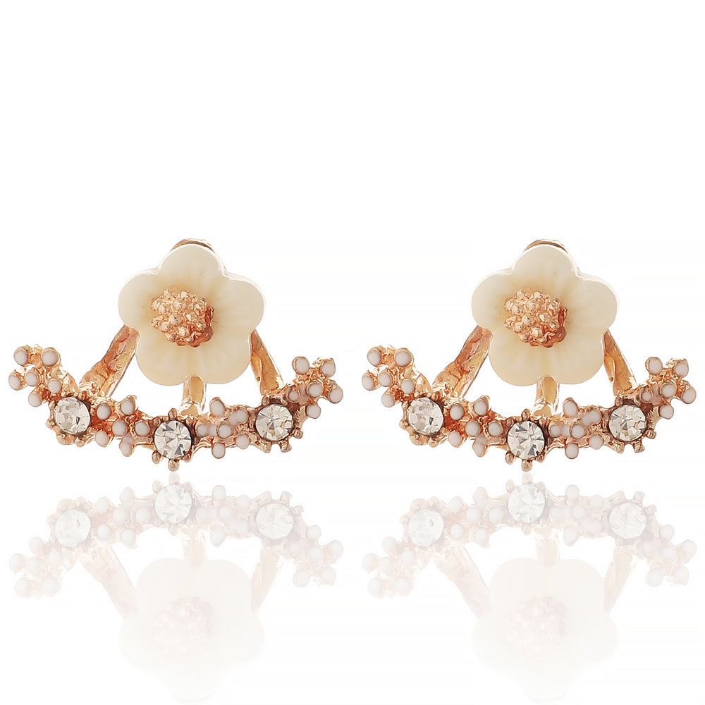 Stunning Rose Gold Plated Floral with White Enamel Flowers and Cubic Zirconia