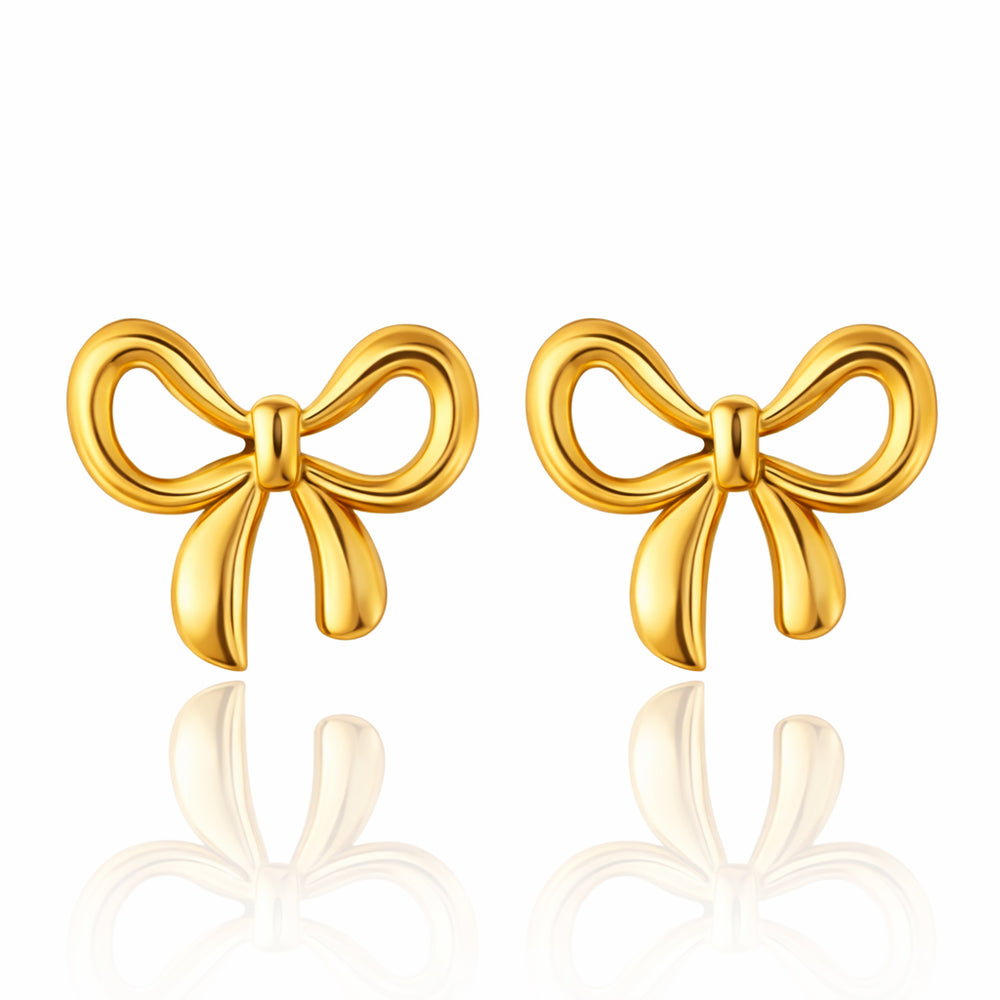 Sweet Gold Plated High-Polished Ribbon Bow Stud Earrings for Daily wear