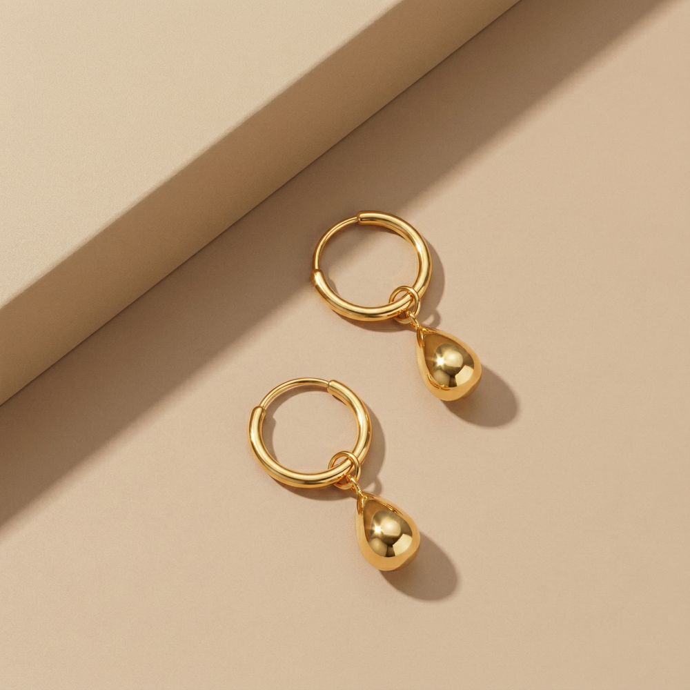 Minimalist Gold Plated High-Shine Teardrop Dangle Hoop Earrings for Women