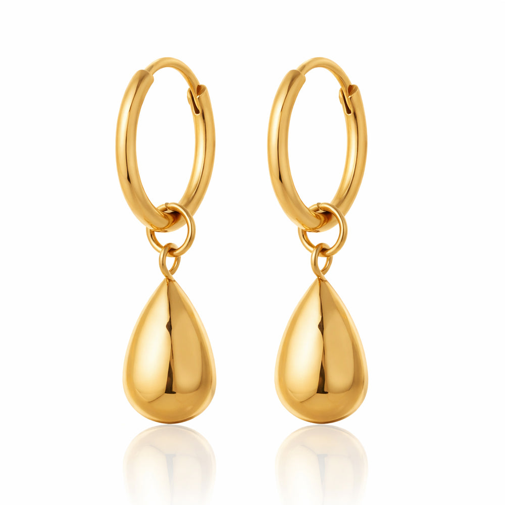 Minimalist Gold Plated High-Shine Teardrop Dangle Hoop Earrings for Women