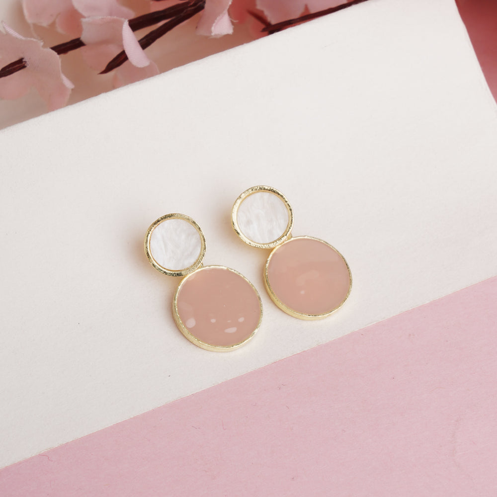 Modern Gold Plated Dual-Tone Circular Drop Earrings in Nude and Tan for Western Outfits