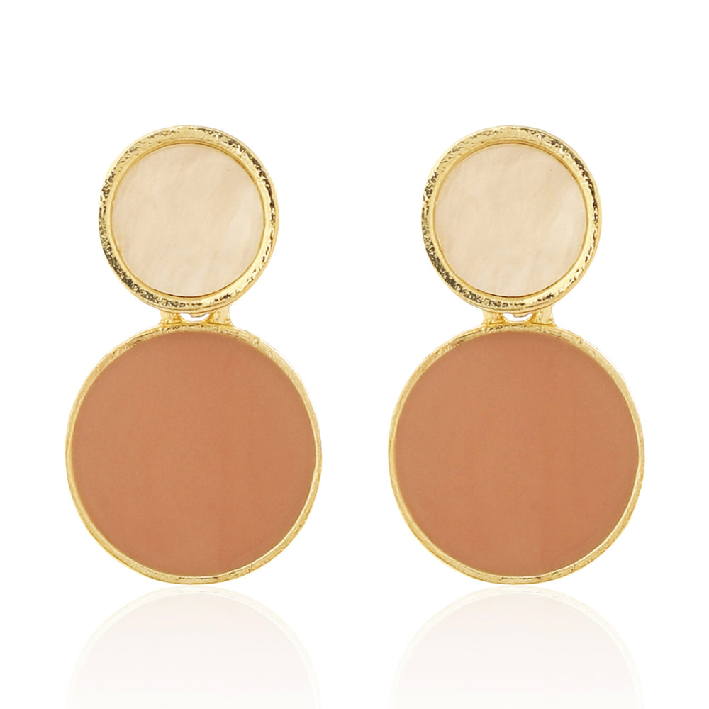 Modern Gold Plated Dual-Tone Circular Drop Earrings in Nude and Tan for Western Outfits