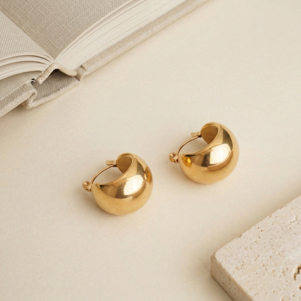 Classic Gold Plated High-Polish Chunky Dome Huggie Hoop Earrings for Everyday