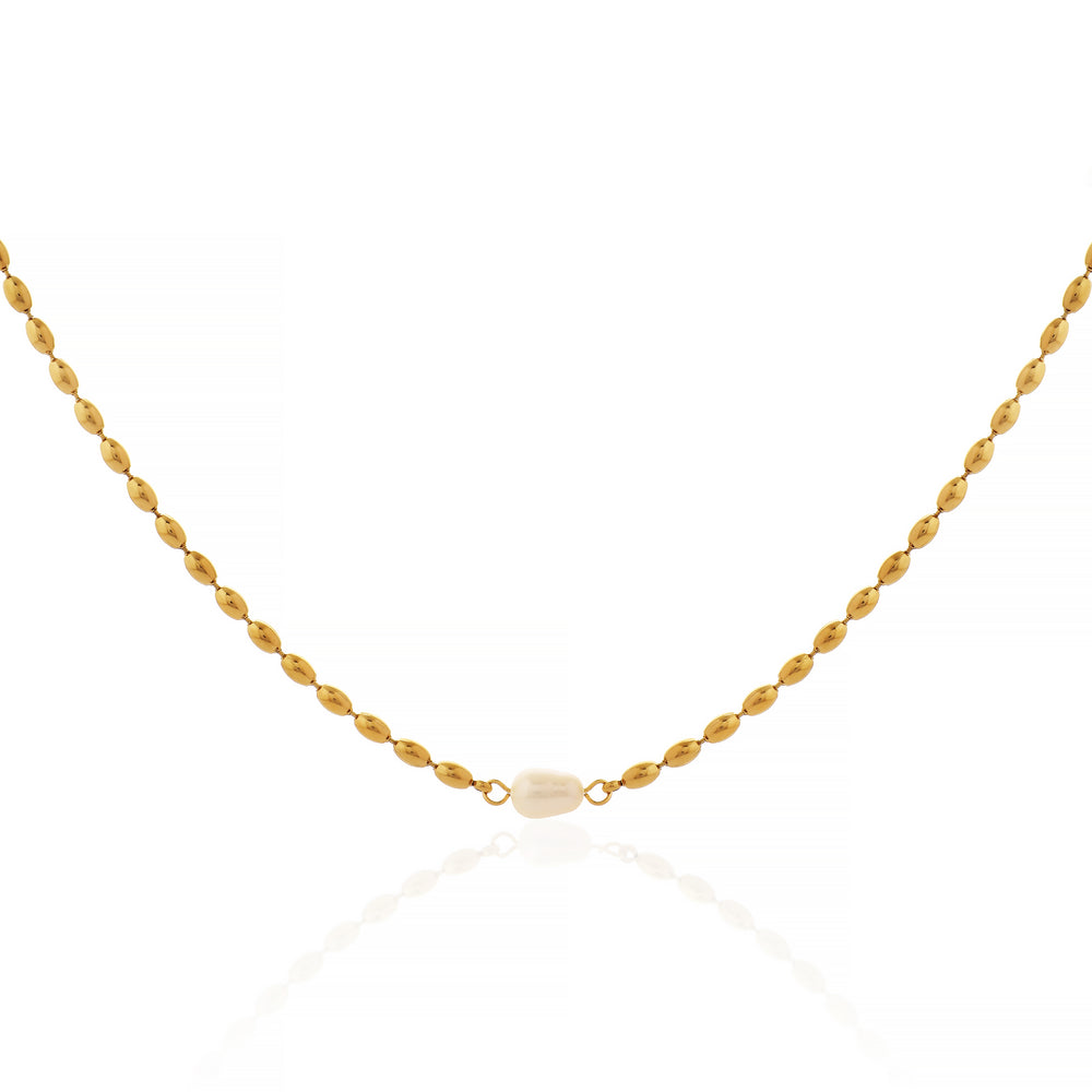 Baroque Pearl Pendant with Gold Oval Bead Chain