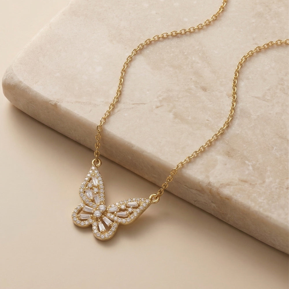 Sparkling Crystal Studded Butterfly Pendant Necklace