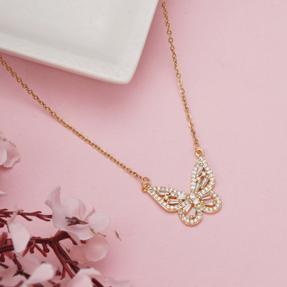 Sparkling Crystal Studded Butterfly Pendant Necklace