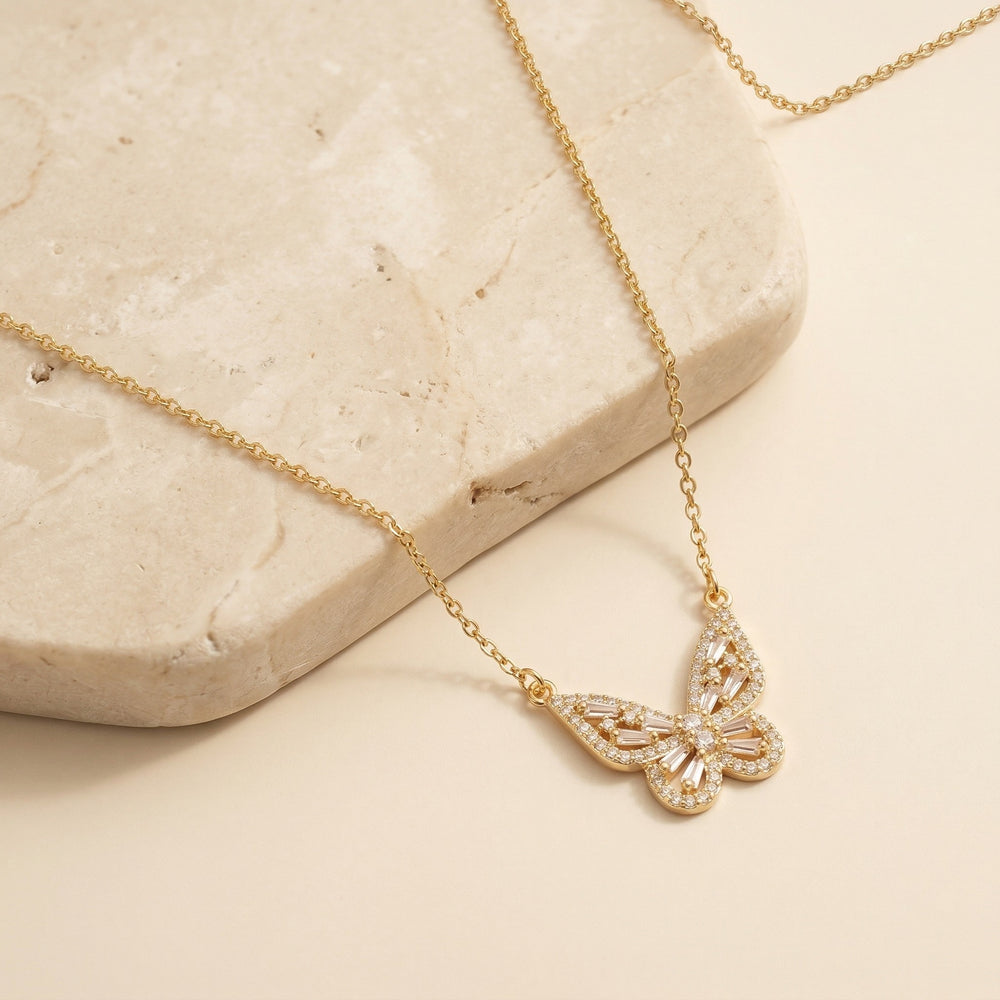 Sparkling Crystal Studded Butterfly Pendant Necklace