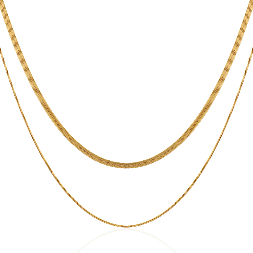 Luxury Dual Layered Herringbone Flat Snake Chain Necklace
