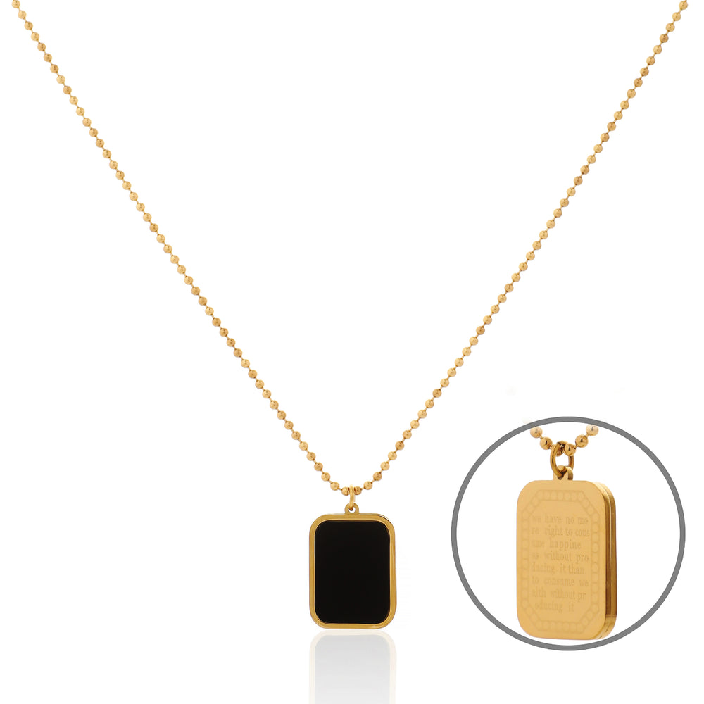 Sophisticated Black Onyx Style Rectangular Pendant with Engraved Backing