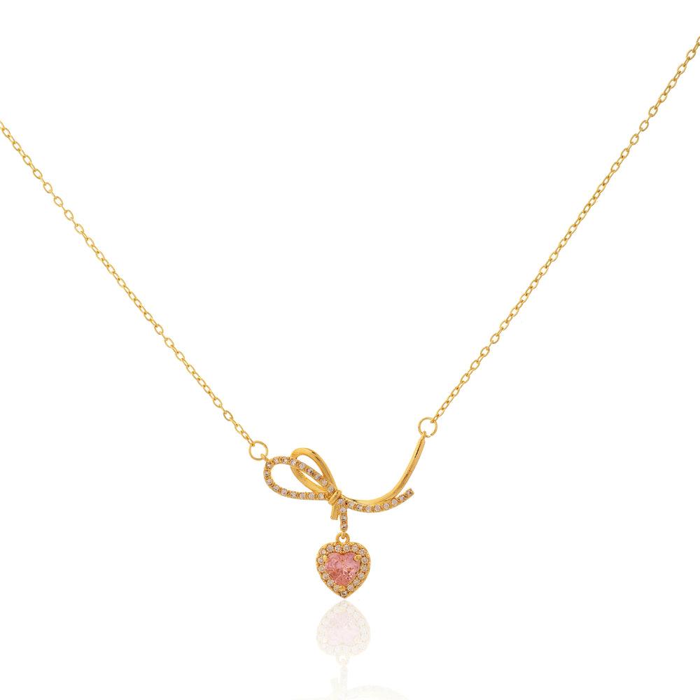 Adorable Pink Heart Crystal Pendant with Sparkling Ribbon Bow Charm