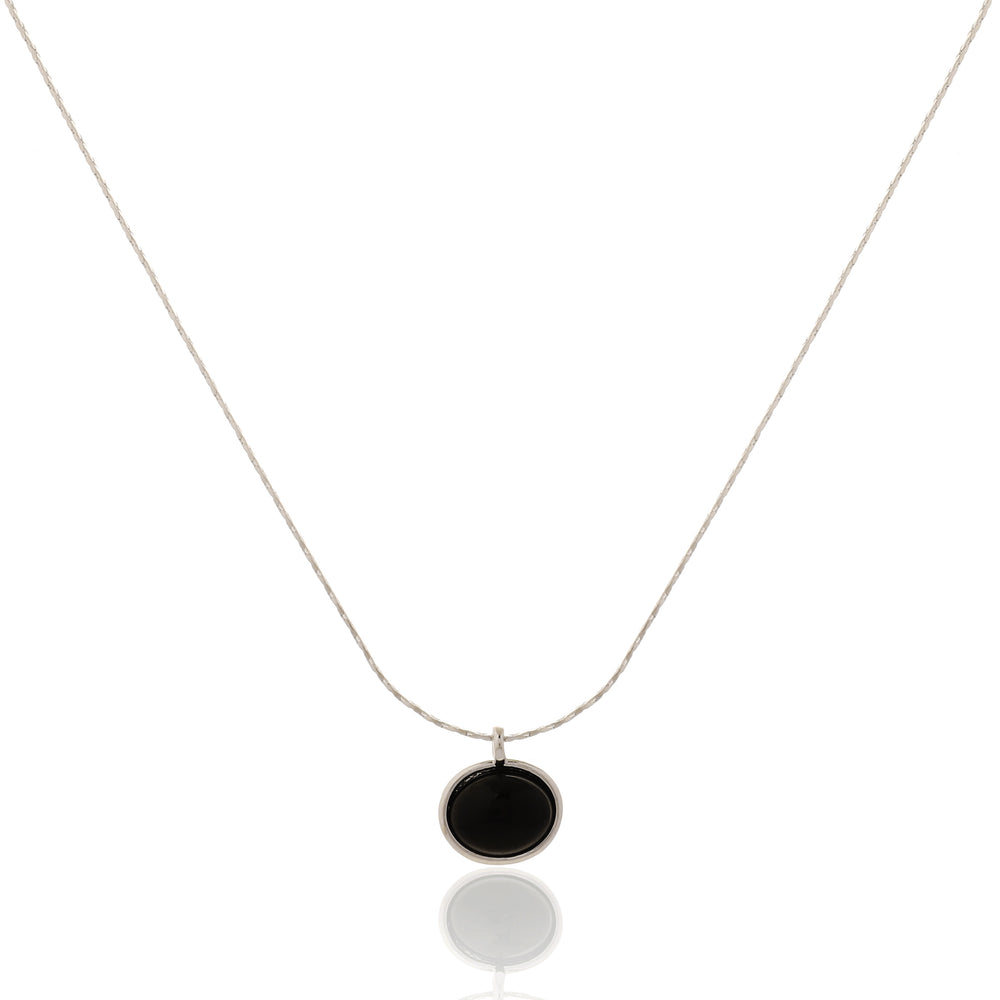 Classic Circular Black Onyx Style Pendant on Delicate Silver Chain