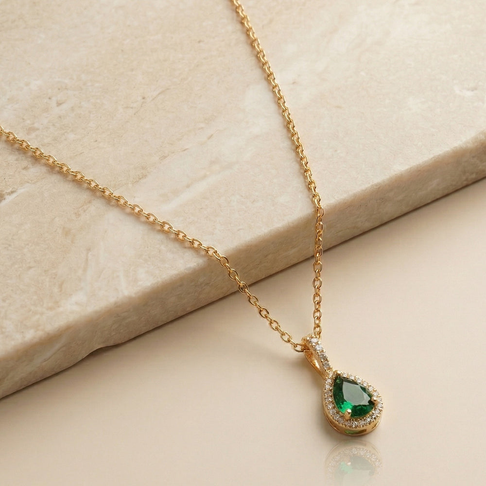 Pear Cut Emerald Green Gemstone Pendant