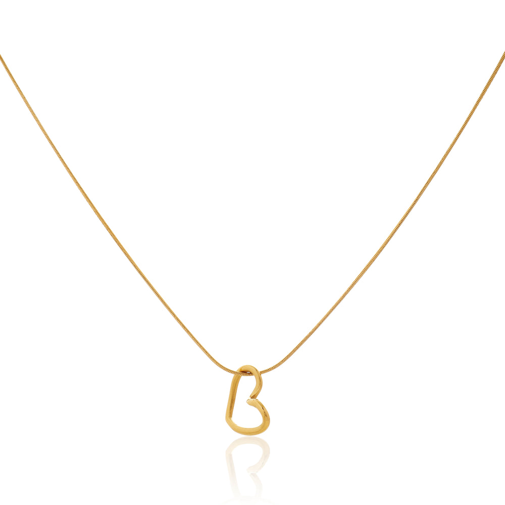 Dainty Gold Plated Open Heart Silhouette Pendant on Sleek Snake Chain