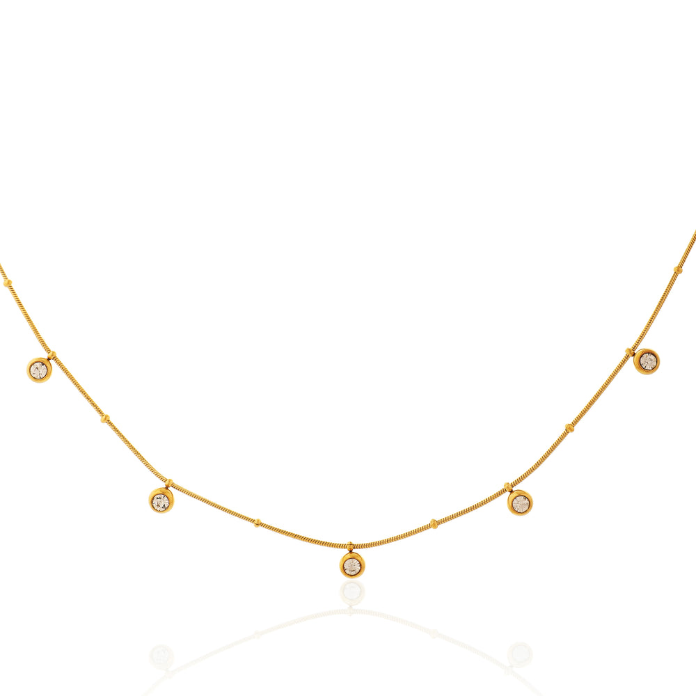 Elegant Satellite Bead Chain Necklace with Hanging Round Crystal Charms