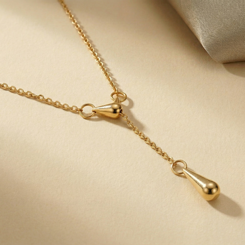 Sleek Teardrop Lariat Drop Necklace