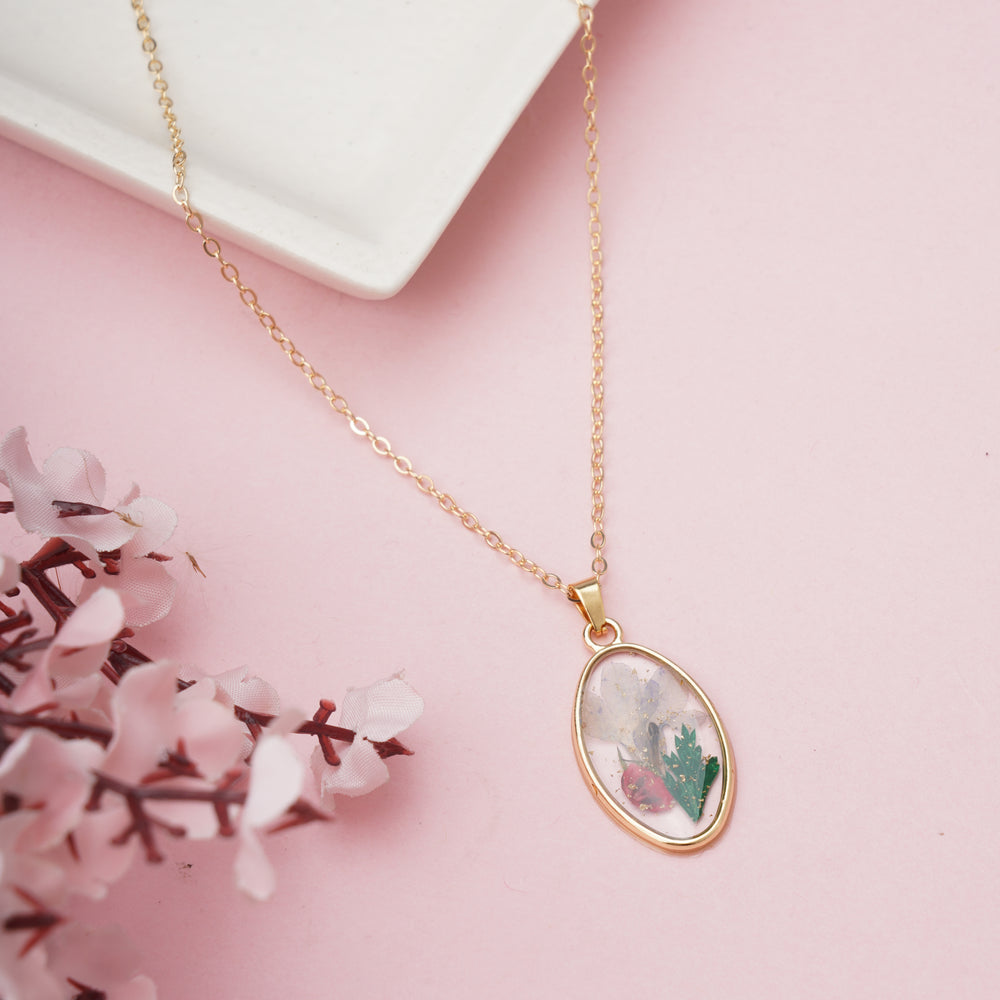 Unique Handmade Dried Flower Resin Pendant in Gold Frame