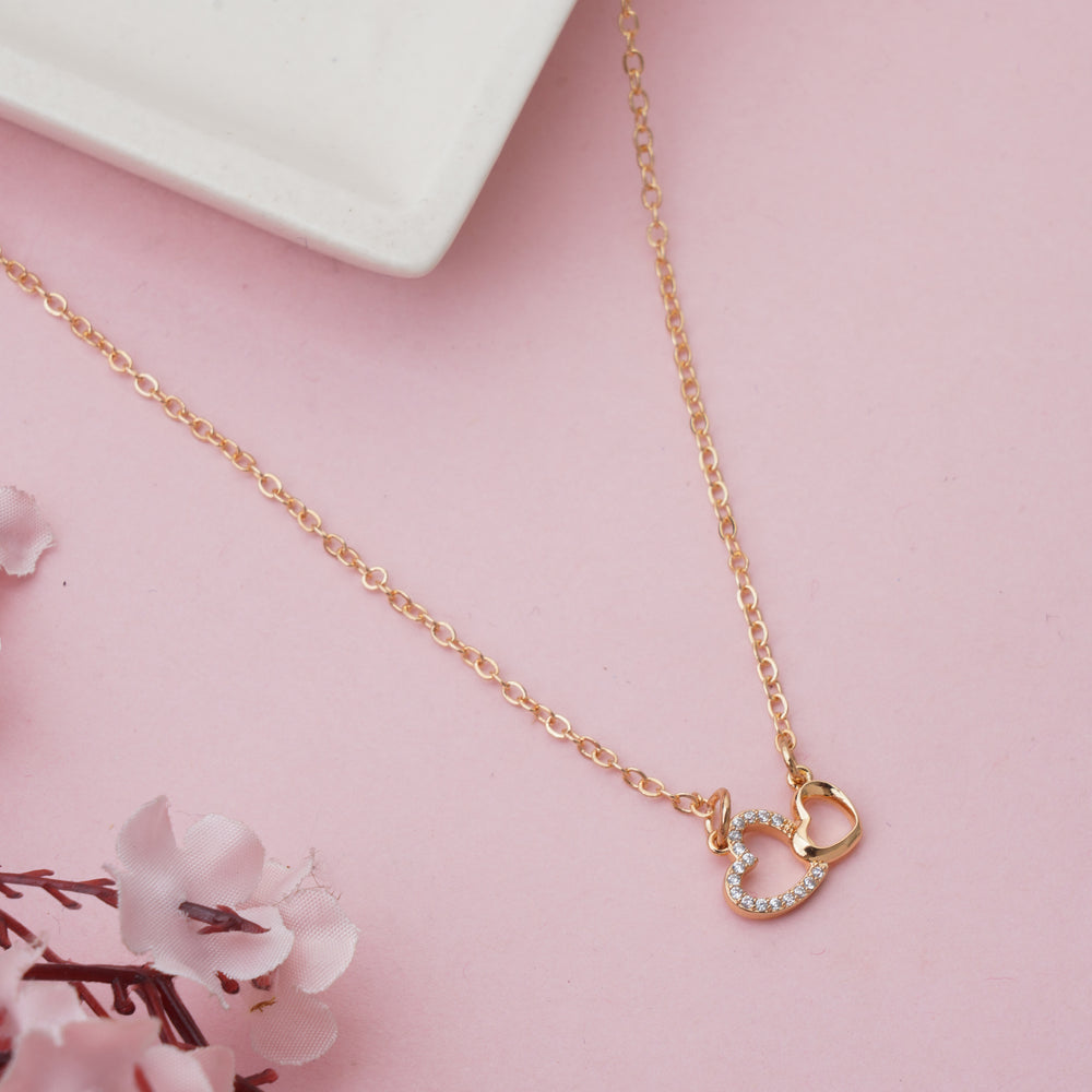 Sparkling Interlocking Double Heart Pendant Necklace