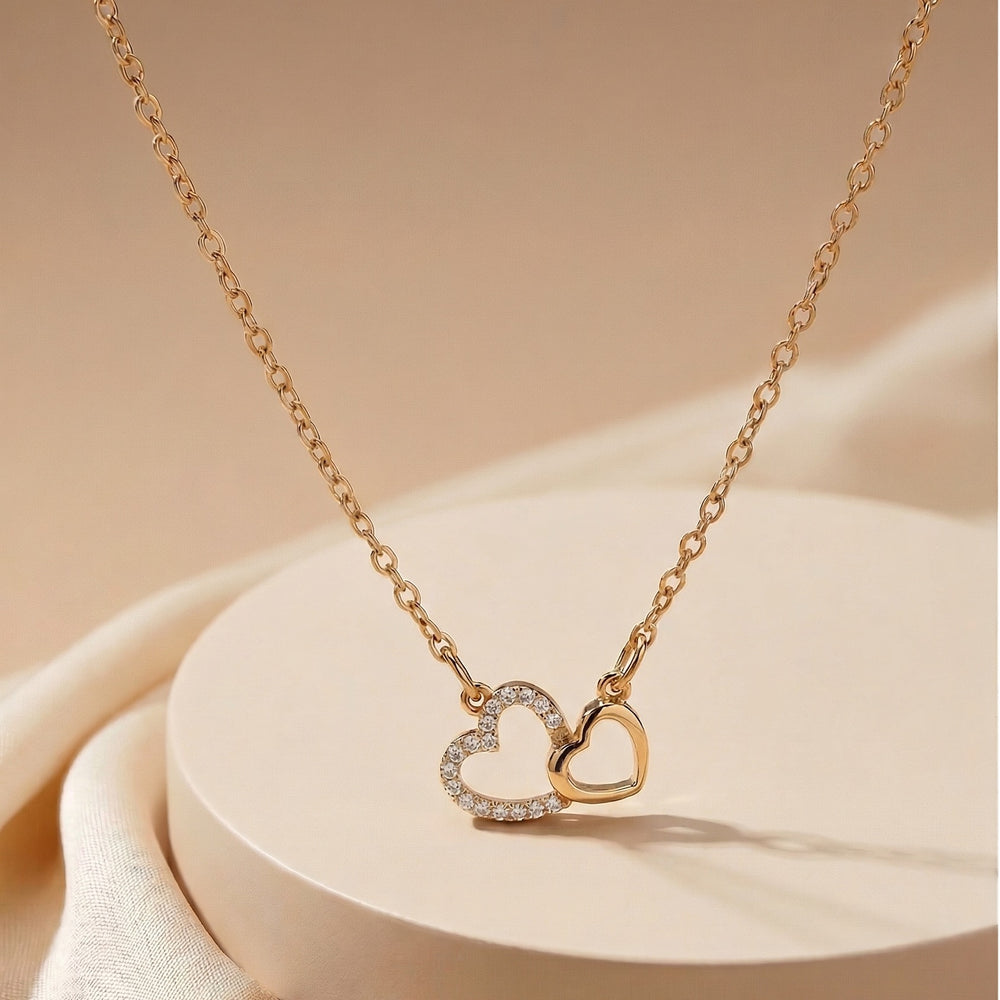 Sparkling Interlocking Double Heart Pendant Necklace