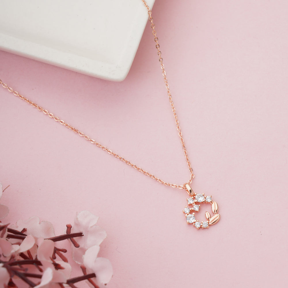 Elegant Rose Gold Floral Wreath Pendant with Crystal Accents