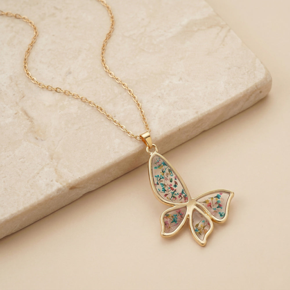 Exquisite Real Pressed Flower Butterfly Resin Necklace