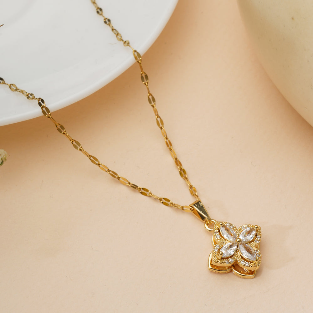 Gold Flower Movable Anti Tarnish Anti Allergic chain girls women|Gift for Wife| Cubic Zirconia