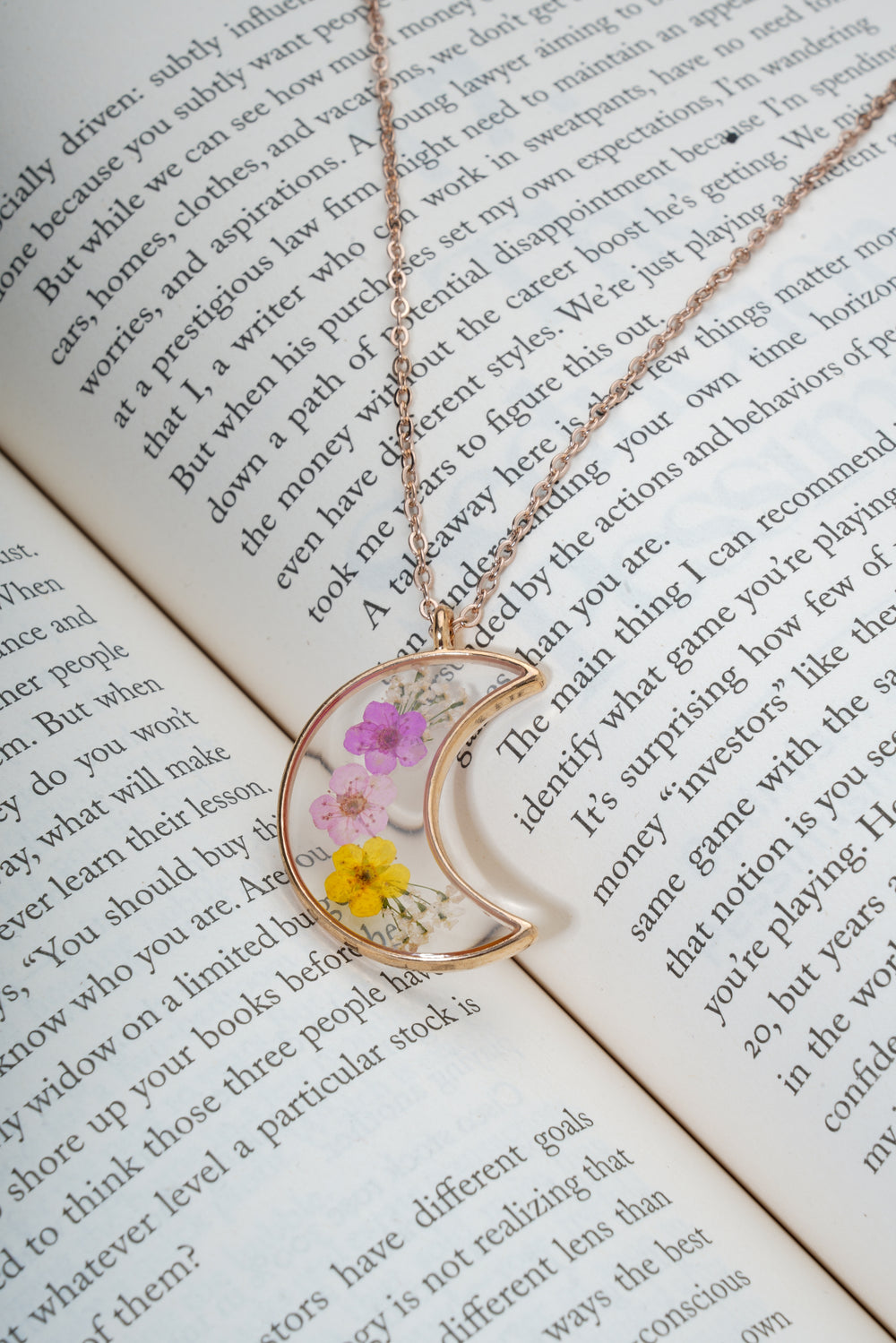 Dried Cherry Blossom Moon Real Flower Resin Pendant chain for girls