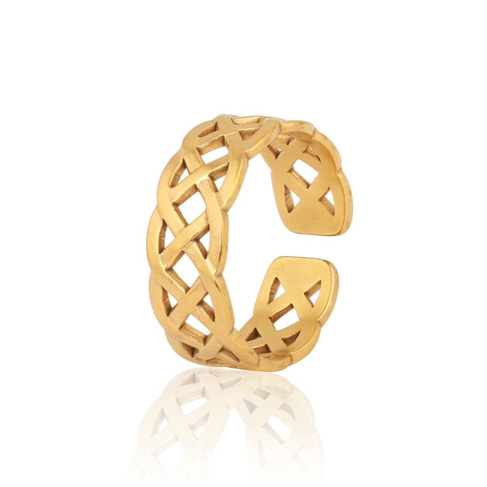 Gold Plated Celtic Knot Open Band Ring, Stainless Steel Woven Mesh Filigree Ring