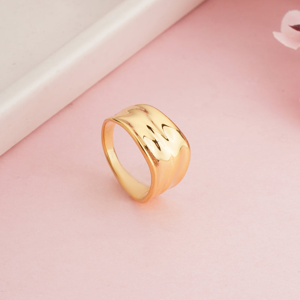 Gold Plated Wide Chunky Dome Ring, Polished Bold Statement Band