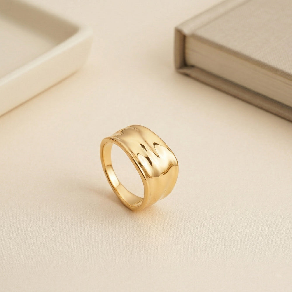 Gold Plated Wide Chunky Dome Ring, Polished Bold Statement Band
