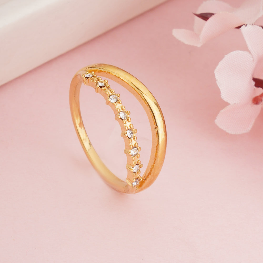 Gold Plated Scalloped Half-Eternity Zircon Ring, Thin Stackable Milgrain Band