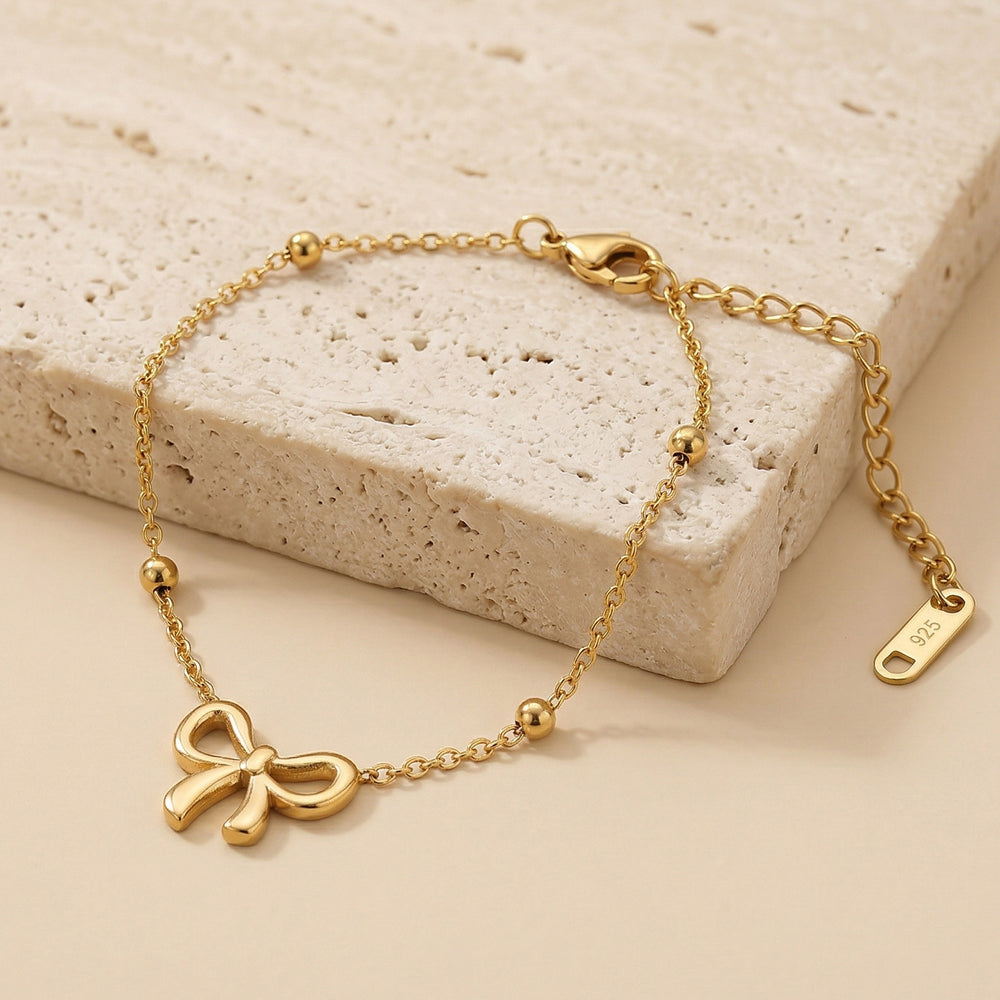 Minimalist Daily Wear Adjustable Gold Toned Bowknot Pendant Chain Bracelet