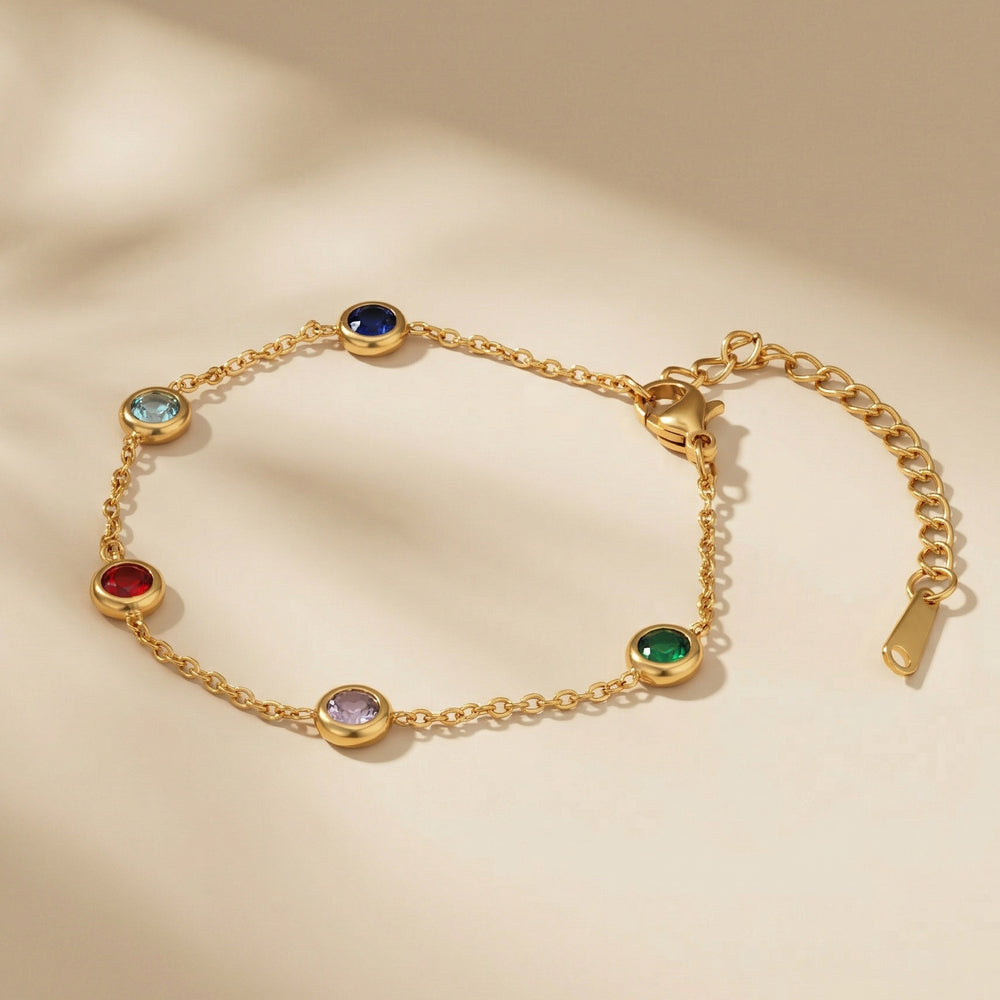 Gold Plated Bezel Set Multi-Color Crystal Station Chain Bracelet for Girlfriends