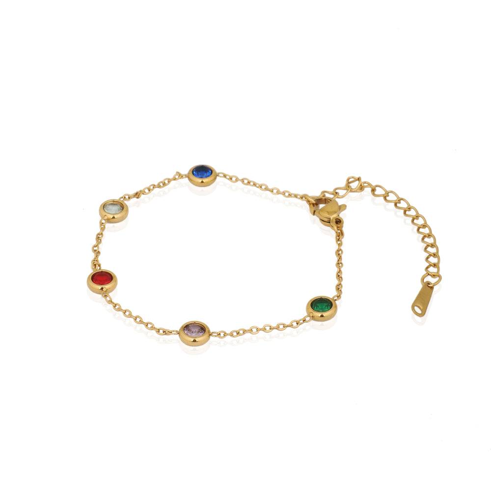 Gold Plated Bezel Set Multi-Color Crystal Station Chain Bracelet for Girlfriends